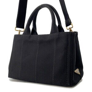 Prada Shoulder Black Canvas Bag Canapa Handbag